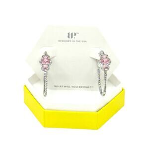 BOMB PARTY ER70733 Unicorn Alert Rose Quartz CZ Rhodium Plating Hoop Earrings